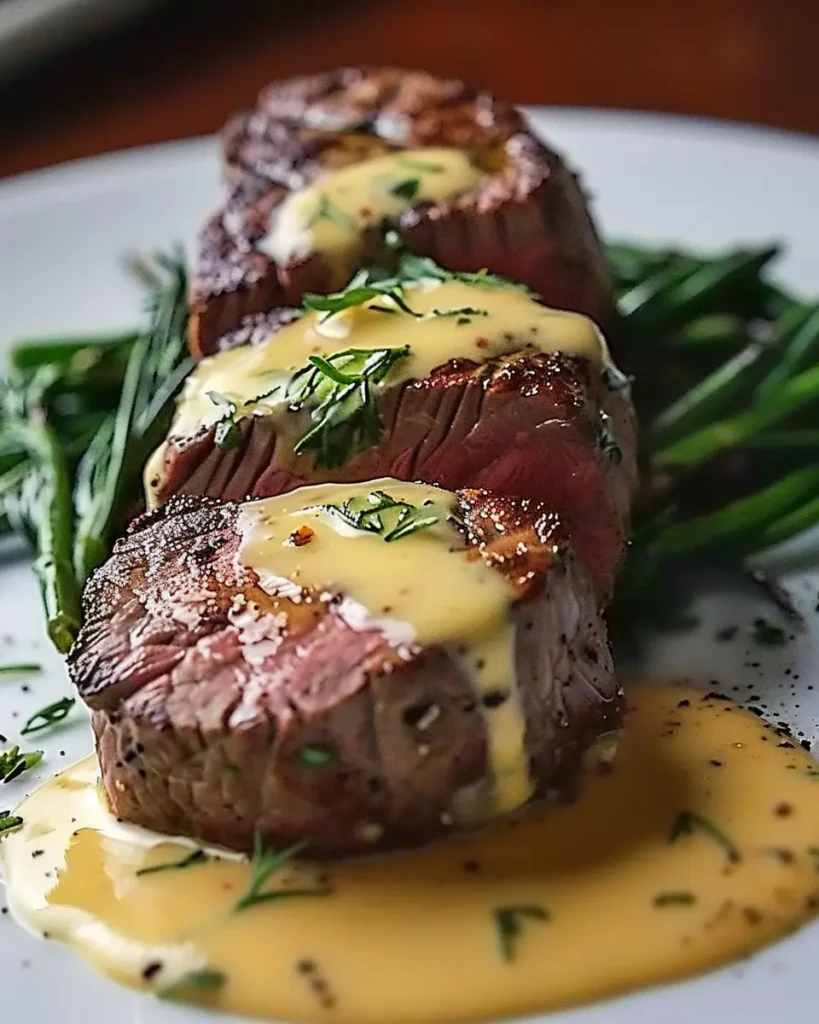 Juicy beef fillet with creamy béarnaise sauce