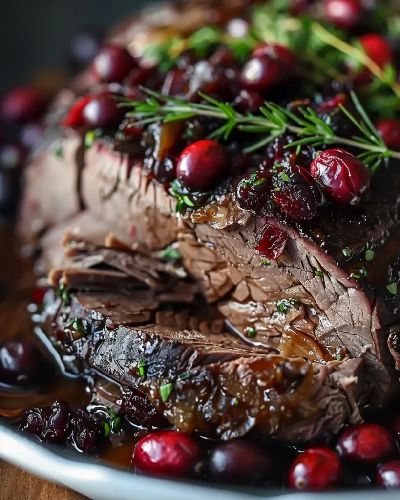 Slow cooker balsamic roast beef with cranberries