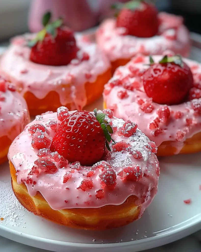 Baked strawberry cake doughnuts