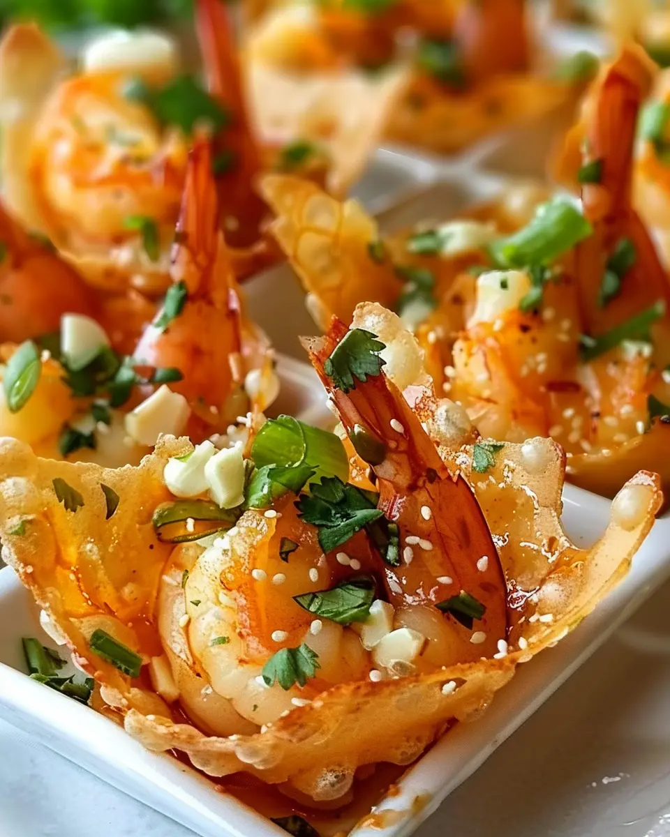 Salade de crevettes croustillantes dans des cônes de wonton