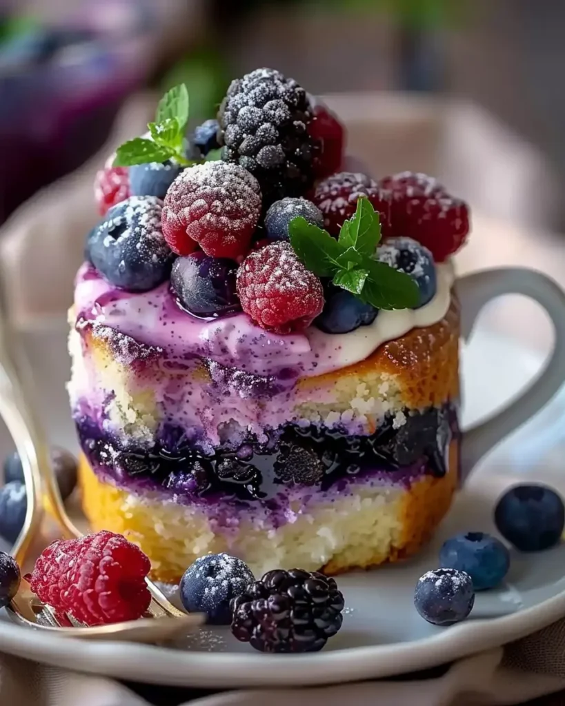 Gâteau en tasse aux myrtilles et à la vanille