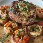 Steak dans une sauce crémeuse aux crevettes cajun